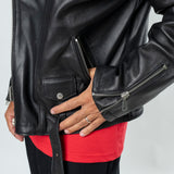 Oversized Genuine Leather Jacket - Black ART.1107