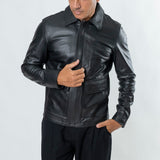 Genuine Leather Collar Jacket - Black ART.1102 