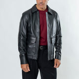 Genuine Leather Collar Jacket - Black ART.1102 