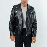 Real Leather Peak Lapel Jacket - Black ART.1106 