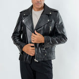 Real Leather Peak Lapel Jacket - Black ART.1106 